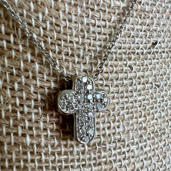 18K Gold Diamond Puffy Cross Necklace | Brilliant Pavé Pendant on 16" Chain VTG - Picture 12 of 16